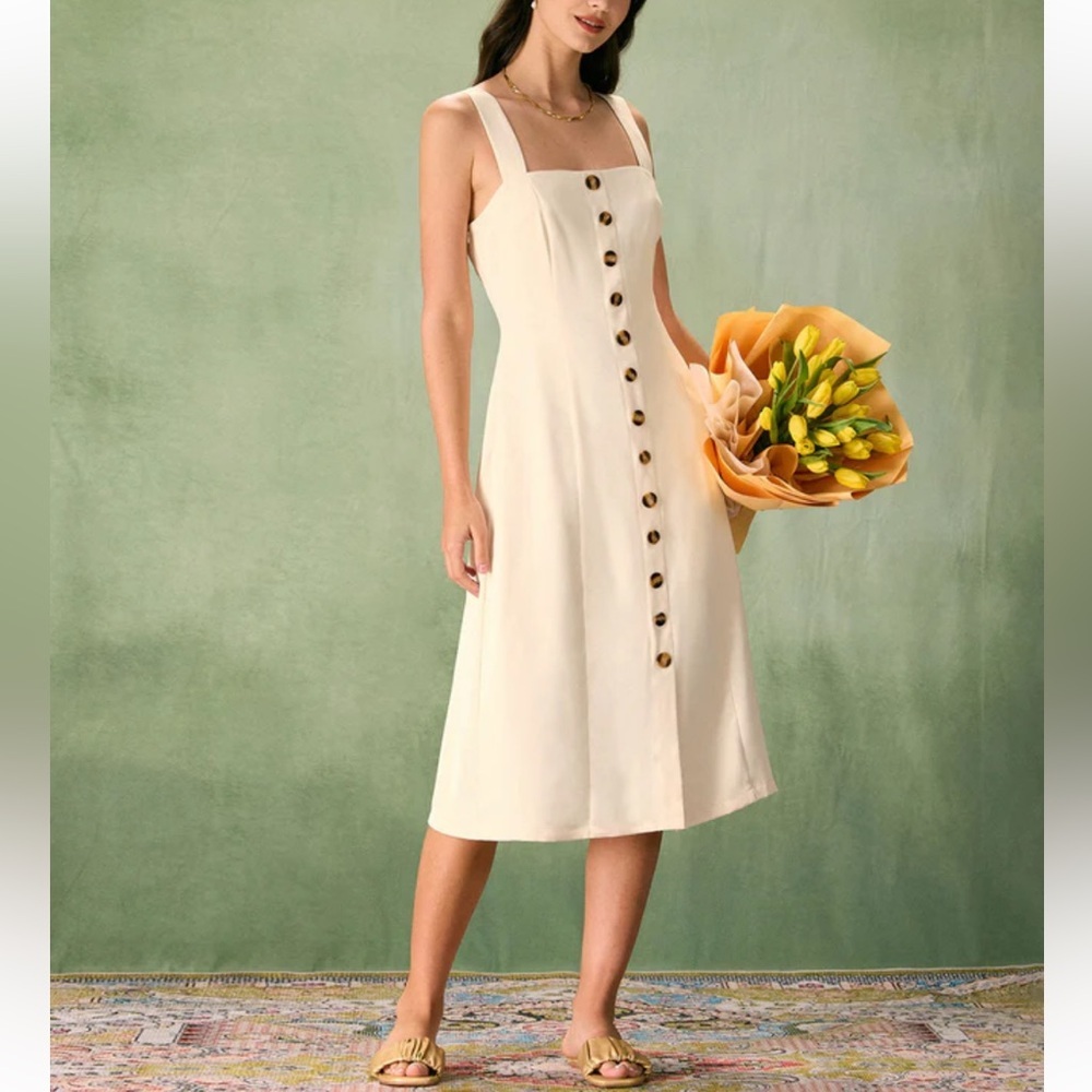 RIHOAS The Apricot Square Neck Button Slip Midi Dress, Size L, NWT